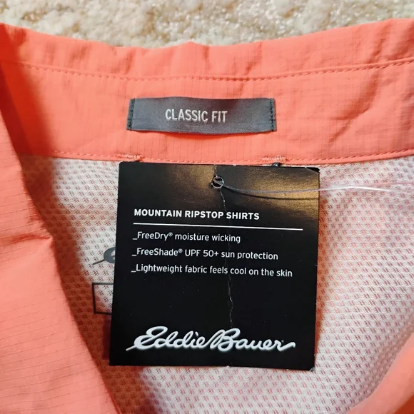 NWT XL Eddie Bauer Mountain Ripstop Orange Hiking Outdoor Button Up SS Shirt NEW - Picture 3 of 12